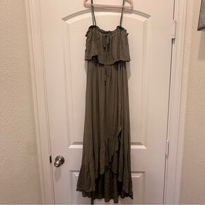 Lulu's Olive Green Ruffle Maxi Dress